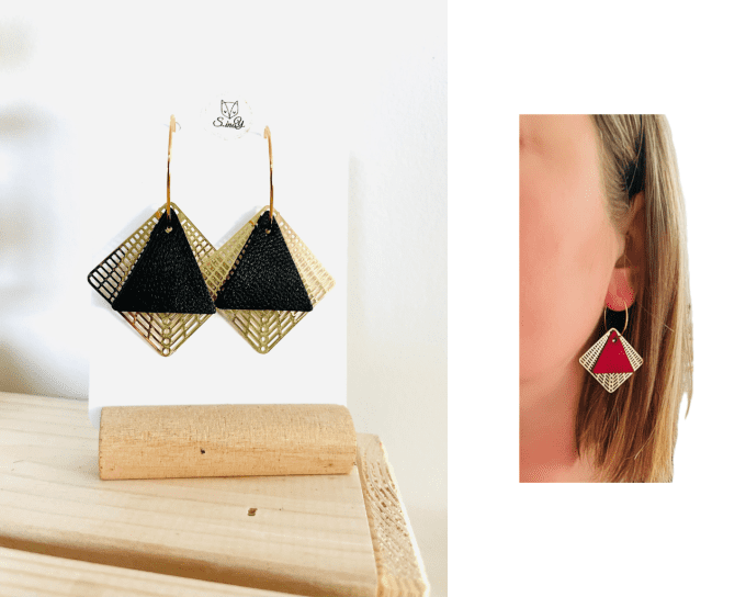 Boucles d'oreilles Keops Noir + 1 paire de Cuir interchangeable