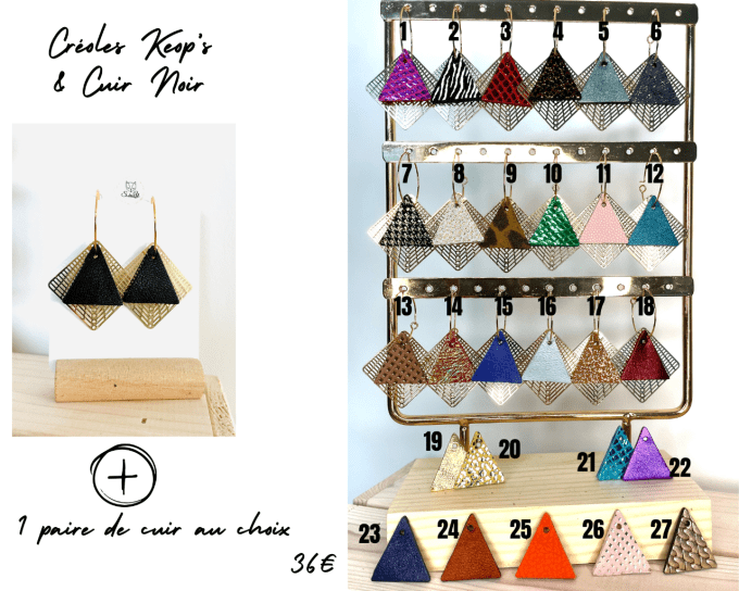 Boucles d'oreilles Keops Noir + 1 paire de Cuir interchangeable