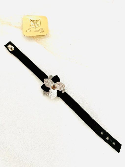 Bracelet FLOW en cuir Noir / Argent