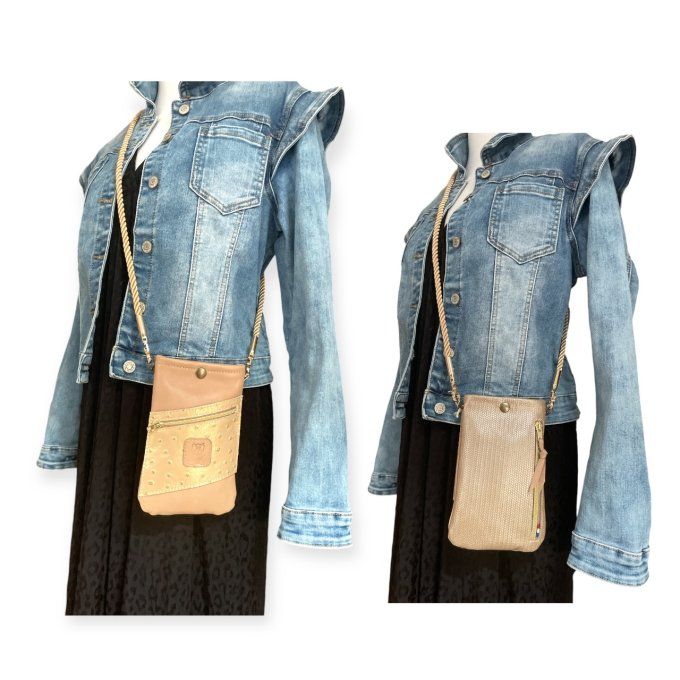 JUSTY Pochette Portefeuille Cuir irisé effet tressé