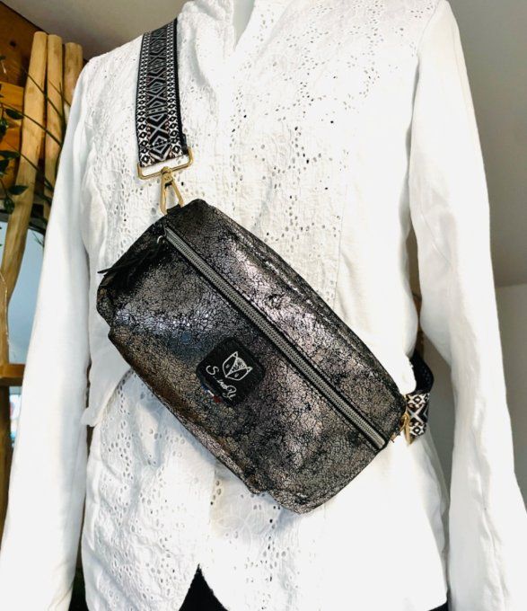 Sac Banana cuir Noir argenté