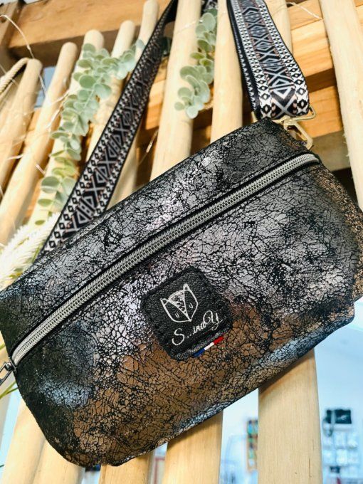 Sac Banana cuir Noir argenté