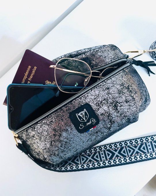 Sac Banana cuir Noir argenté