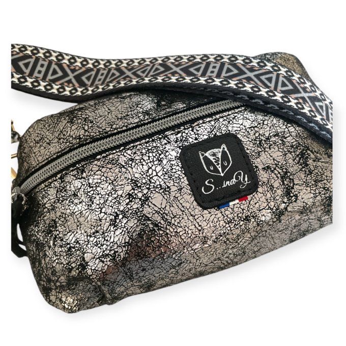 Sac Banana cuir Noir argenté