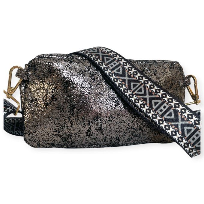 Sac Banana cuir Noir argenté