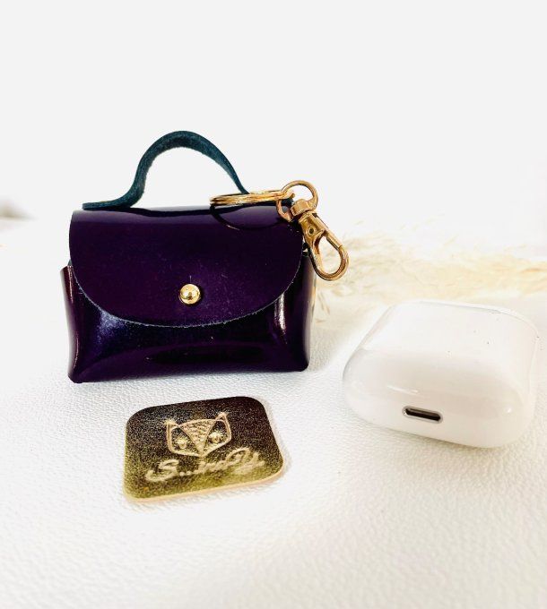 Porte-clés / Etui AirPods Aubergine Vernis 