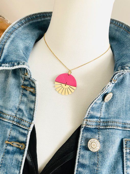 Collier Twist Cuir Réversible Rose / Fuchsia