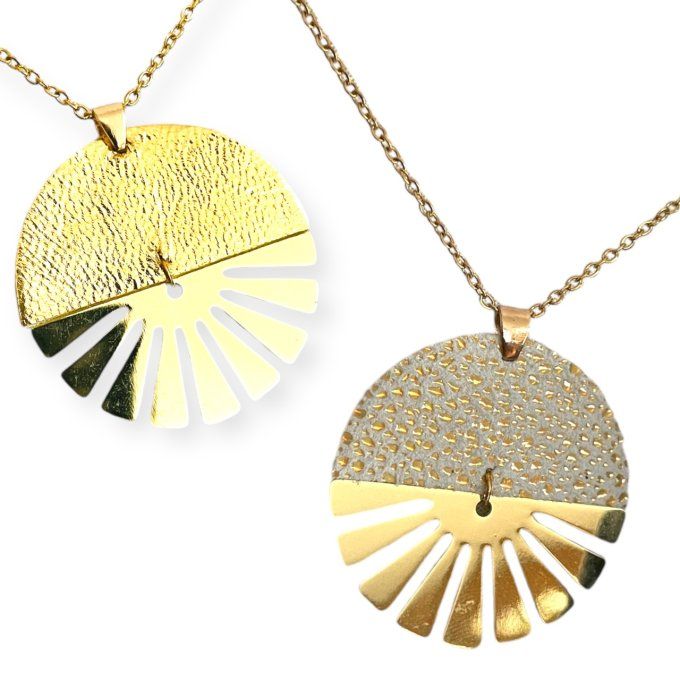 Collier TWIST Cuir Réversible - Doré / Blanc pigments dorés