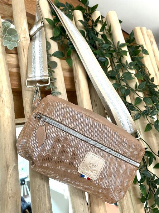 Sac Banana cuir Beige argenté
