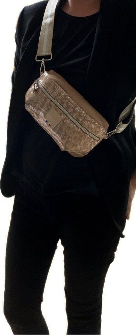 Sac Banana cuir Beige argenté