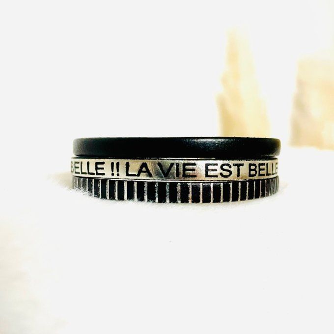 Bracelet en cuir La vie est belle argenté