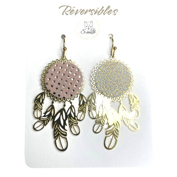 Boucles d'oreilles Réversibles Dream - Rose/Blanc doré