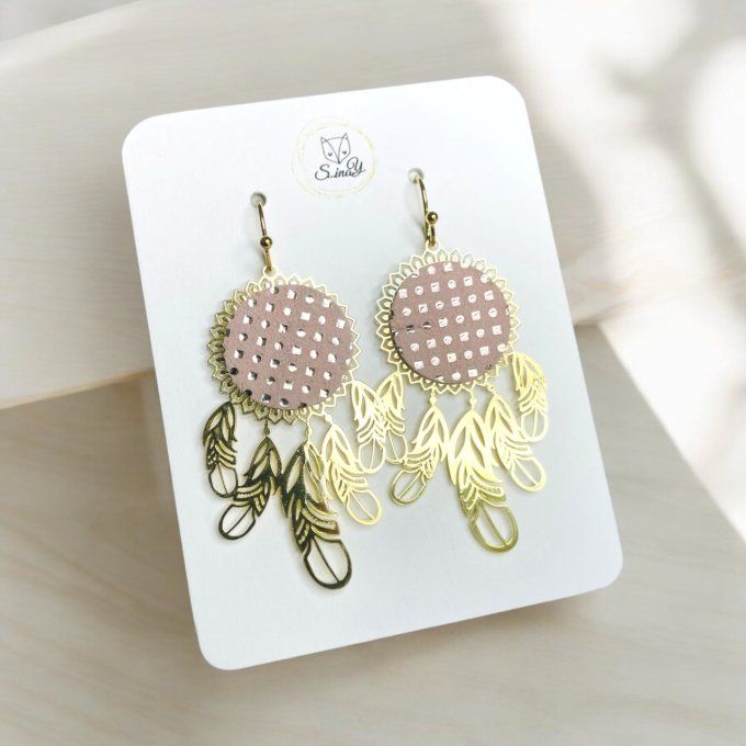 Boucles d'oreilles Réversibles Dream - Rose/Blanc doré