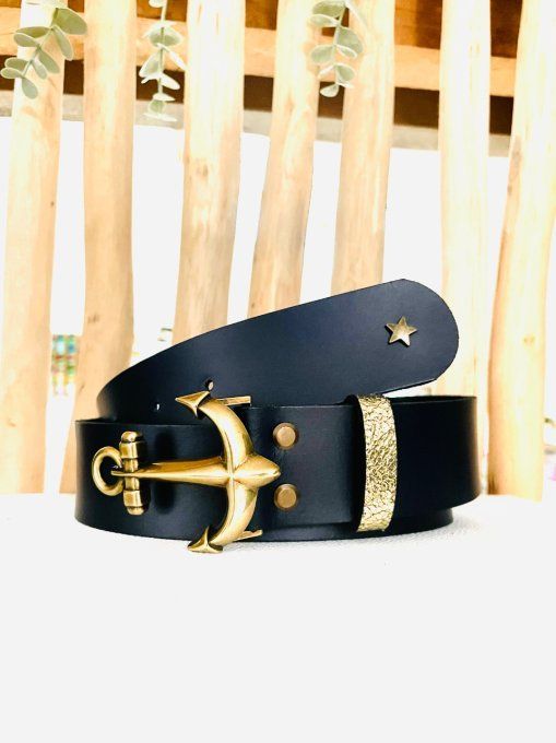 Ceinture en cuir HADDOCK Bleu Marine