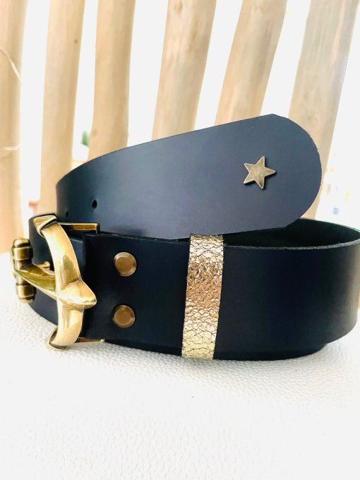 Ceinture en cuir HADDOCK Bleu Marine