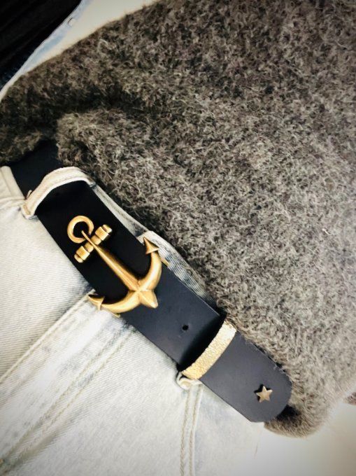 Ceinture en cuir HADDOCK Bleu Marine