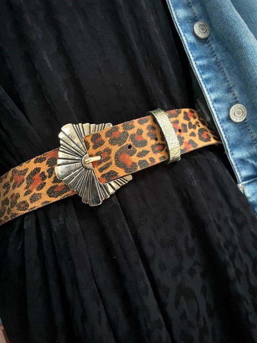 Ceinture en cuir SUNIA Léopard camel