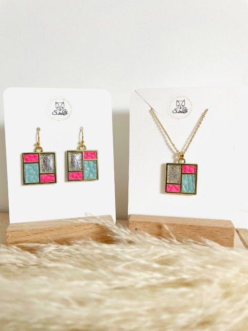 Collier TETRIS Bleu - Rose