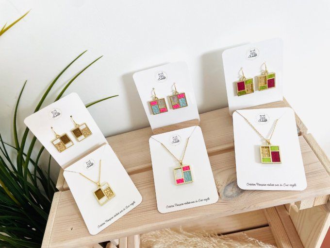 Collier TETRIS Fuchsia - Vert Pomme