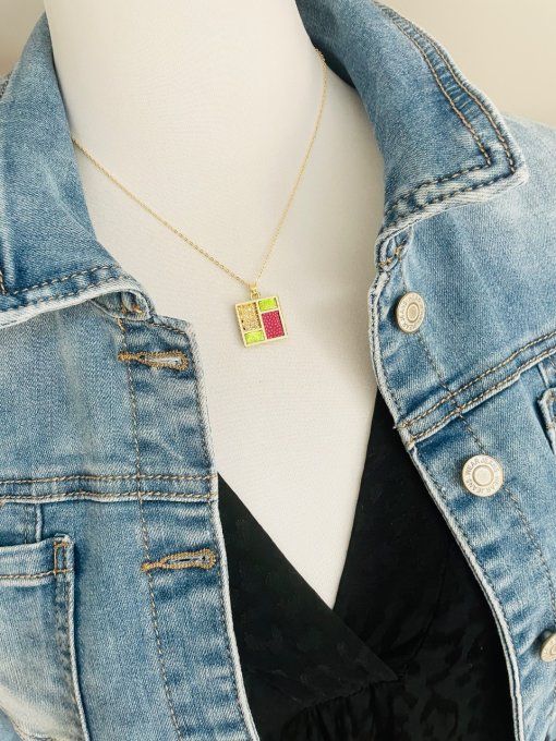 Collier TETRIS Fuchsia - Vert Pomme