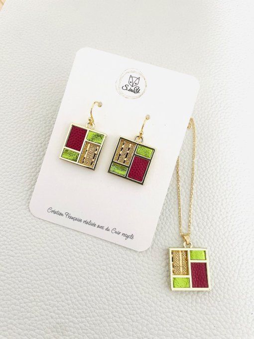 Collier TETRIS Fuchsia - Vert Pomme