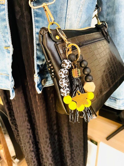 Bijou de sac - Porte clés Perles Jaune