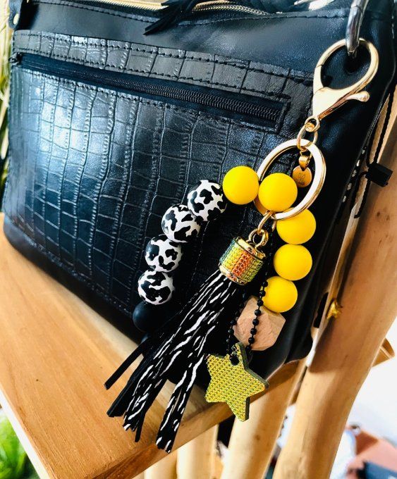 Bijou de sac - Porte clés Perles Jaune