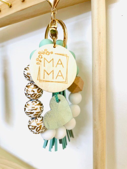 Bijou de sac - Porte-clés Perles Mama Vert d'eau