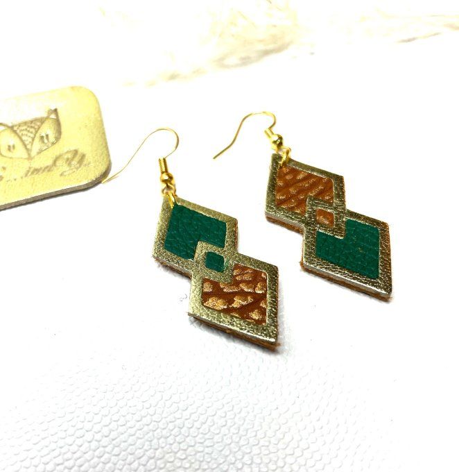 Boucles d'oreilles PERCY Vert-Doré