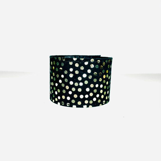 Bracelet Misti Large - Cuir Noir pois brillants 
