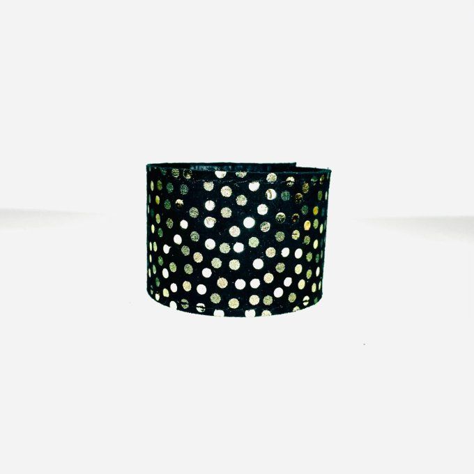 Bracelet Misti Large - Cuir Noir pois brillants 