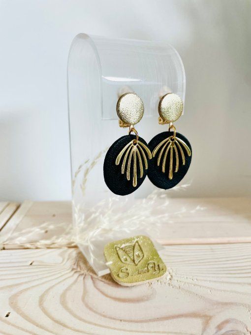 Boucles d'oreilles Clips Palmy Noir