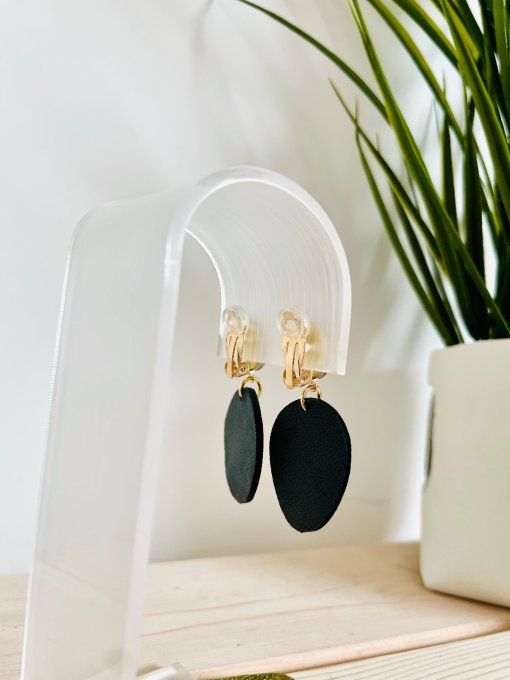 Boucles d'oreilles Clips Palmy Noir