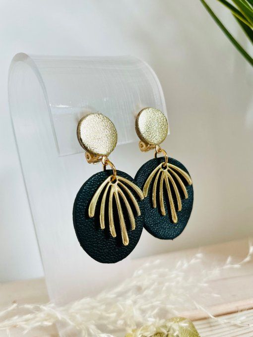 Boucles d'oreilles Clips Palmy Noir