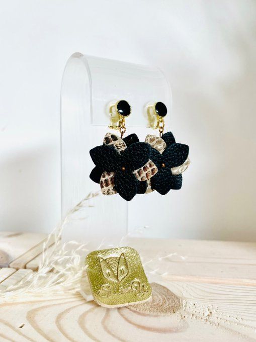 Boucles d'oreilles Clips Rosalia Noir doré