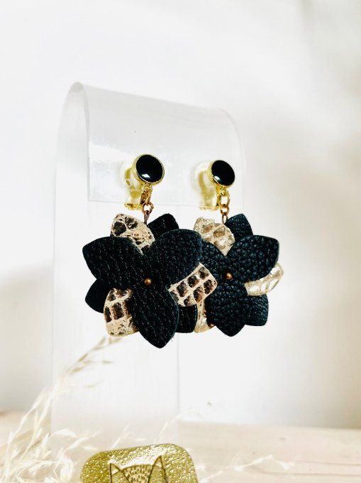 Boucles d'oreilles Clips Rosalia Noir doré