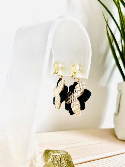 Boucles d'oreilles Clips Rosalia Noir doré