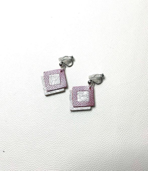 Boucles d'oreilles Clips Aquarelle Rose - Argent