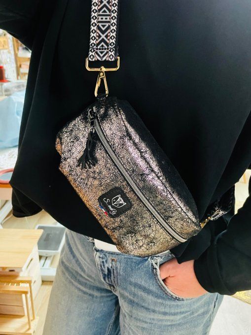 Sac Banana cuir Noir argenté