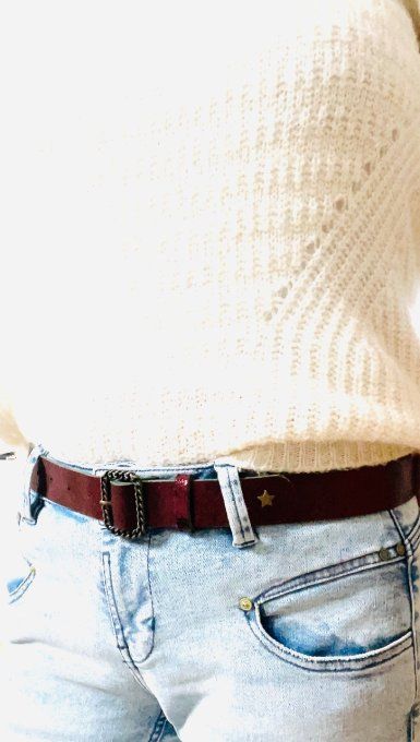 Ceinture cuir Gourmette Rouge