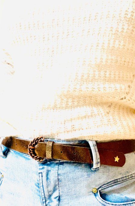 Ceinture Boucle Chaînette Cuir Marron