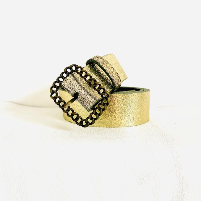 Ceinture cuir Boucle Gourmette Or