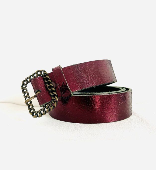 Ceinture cuir Gourmette Rouge