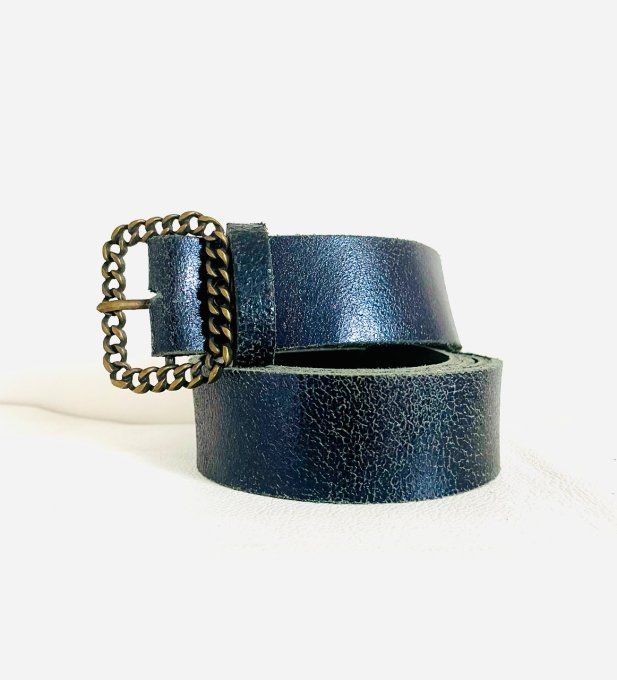 Ceinture cuir Gourmette Bleu