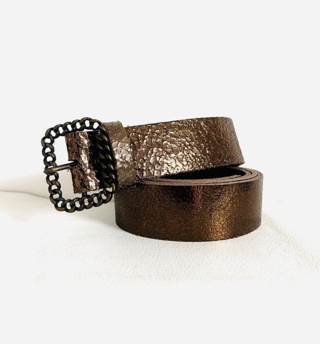 Ceinture cuir Gourmette Marron