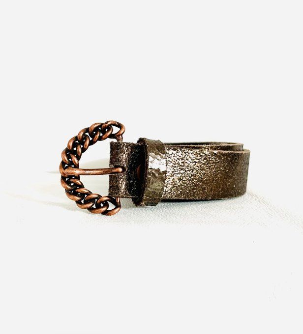 Ceinture Boucle Chaînette Cuir Marron