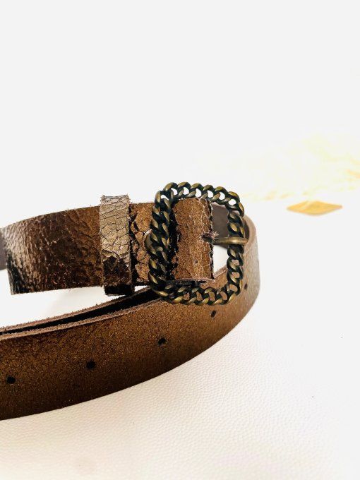 Ceinture cuir Gourmette Marron