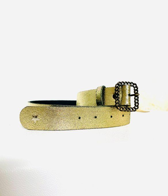Ceinture cuir Boucle Gourmette Or