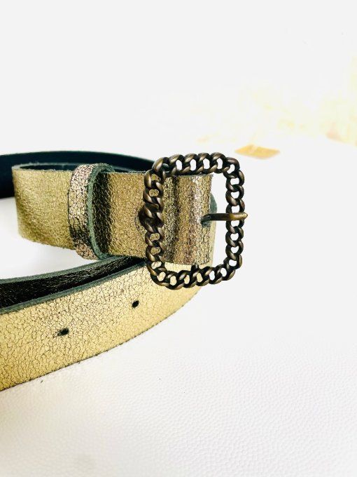 Ceinture cuir Boucle Gourmette Or