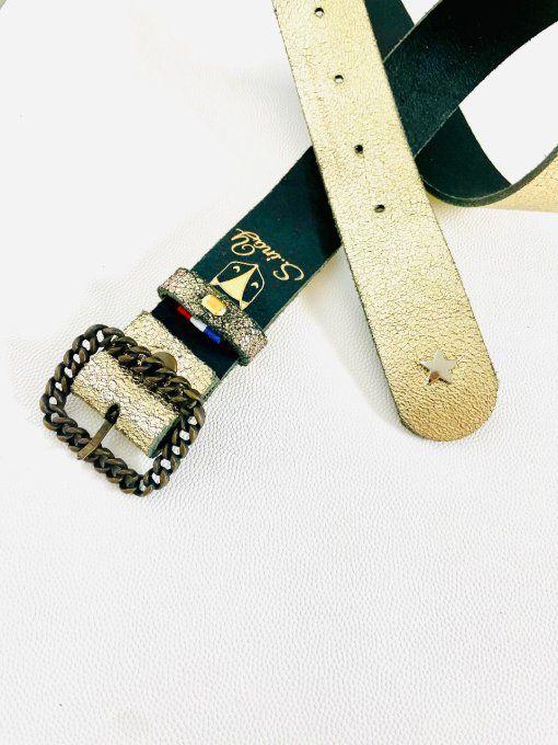 Ceinture cuir Boucle Gourmette Or